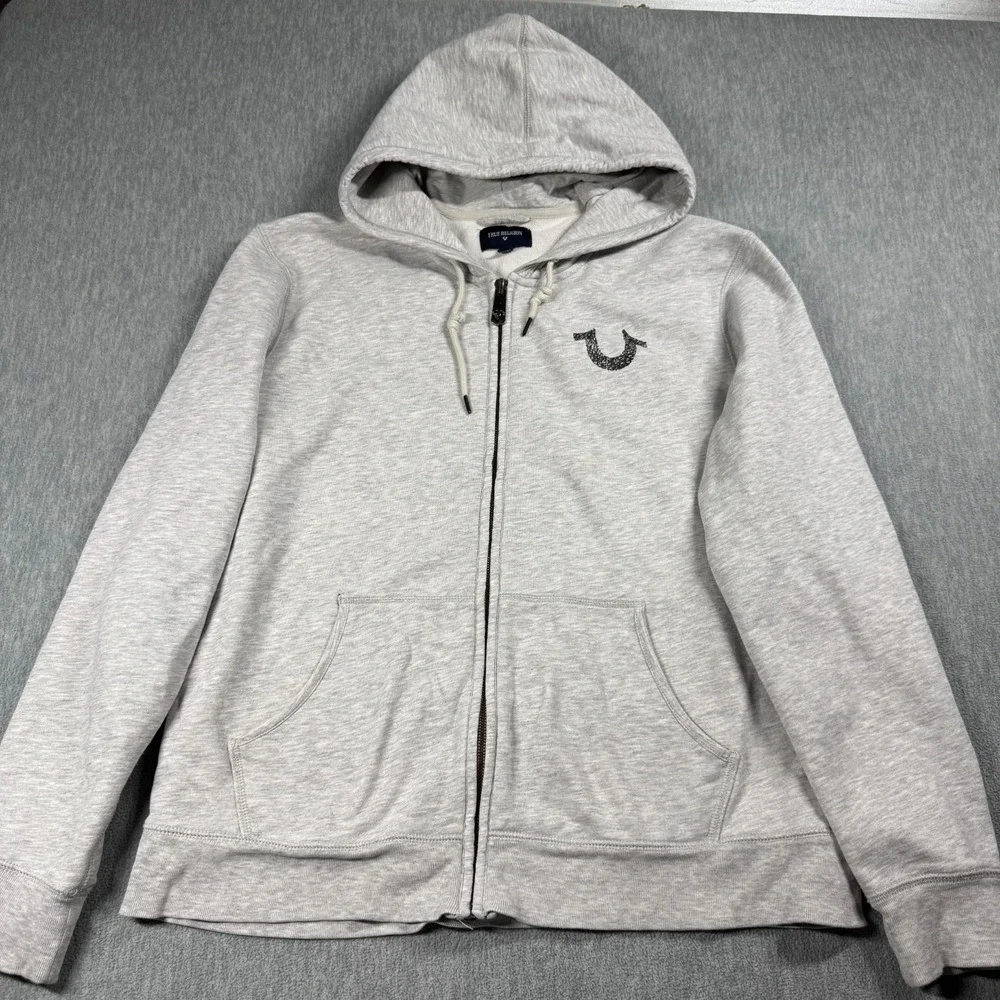 True Religion Hoodie‎ Men's XL Gray Fleece Crafted With Pride Full Zip Gym Coat